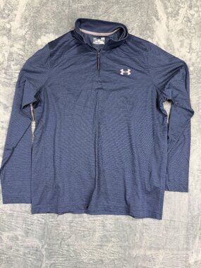 Under Armour Mens ColdGear Navy Striped 1/4 Zip Long Sleeve Pullover Size L